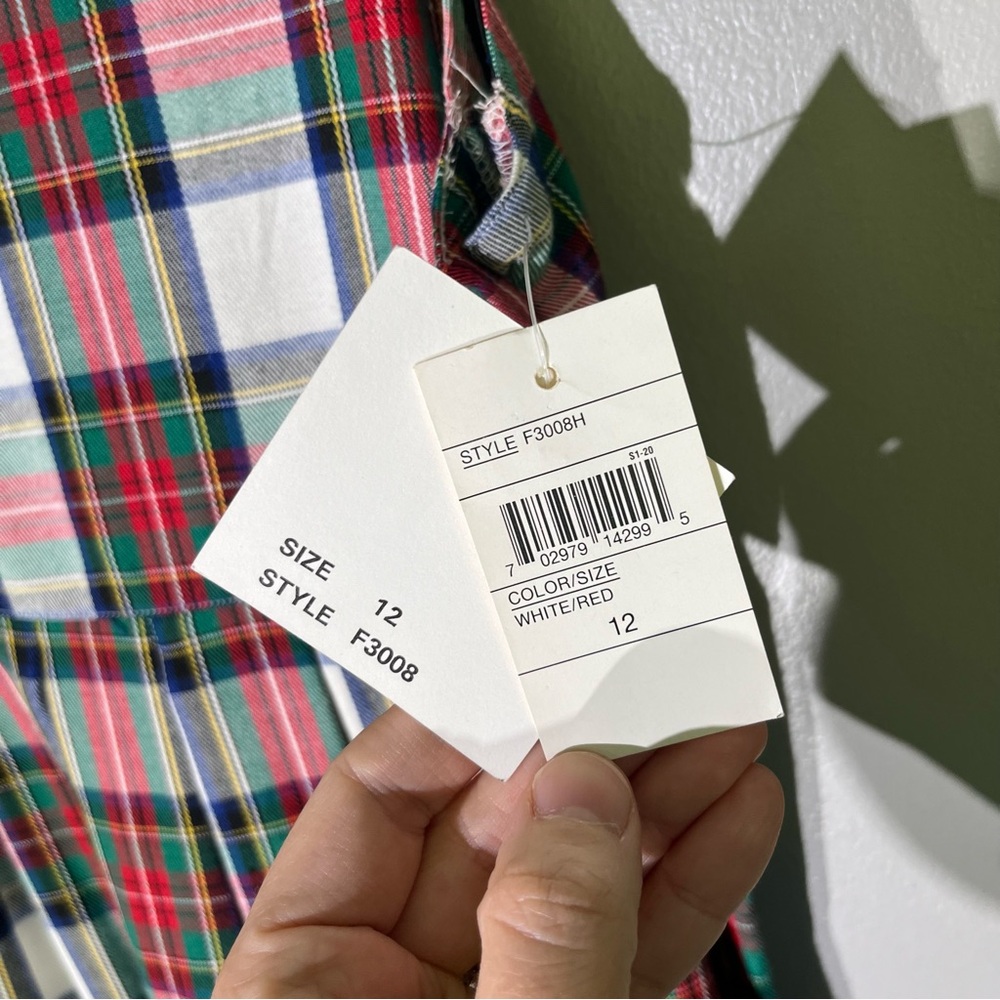 Baxter Wells Jumper Dress 12 White Red Blue Plaid Side Buttons Academia NWT VTG - Picture 4 of 8